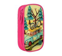 BNVSADC Cartoon car Outdoor Printed Pencil Case for Girls Boys, Large Capacity Pencil Pouch Cute Pencil Box Adult Makeup Bag with 2 Compartments, Pink