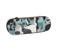 BNVSADC Cartoon Cow Printed Leather Pencil Pen Case & Makeup Bag - Stylish Hard Shell Pencil Bag Stationery Organizer Pouch for School Office Travel