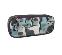BNVSADC Cartoon Cow Printed Leather Pencil Pen Case & Makeup Bag - Stylish Pencil Bag Stationery Organizer Pouch for School Office Travel