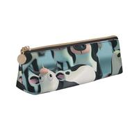 BNVSADC Cartoon Cow Printed Triangle Pencil Case Leather Pencil Pouch Cute Stationery Pencil Pen Bag for School Office Travel