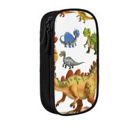 BNVSADC Cartoon Dinosaur Images Printed Pencil Case for Girls Boys, Large Capacity Pencil Pouch Cute Pencil Box Adult Makeup Bag with 2 Compartments, Black
