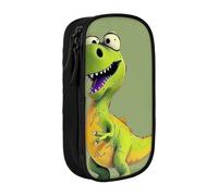 BNVSADC Cartoon Dinosaur Printed Pencil Case for Girls Boys, Large Capacity Pencil Pouch Cute Pencil Box Adult Makeup Bag with 2 Compartments, Black