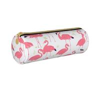 BNVSADC Cartoon Flamingo Pattern Printed Round Pencil Case Leather Pencil Pouch Cute Stationery Pencil Pen Bag for School Office Travel