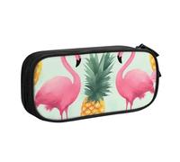 BNVSADC Cartoon Flamingo Pineapples Printed Pencil Case Large Pen Bag Cute Pencil Box Pouch Office School Stationery Organizer for Girls Boys, Black