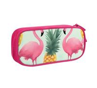 BNVSADC Cartoon Flamingo Pineapples Printed Pencil Case Large Pen Bag Cute Pencil Box Pouch Office School Stationery Organizer for Girls Boys, Pink