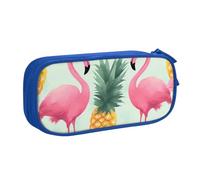 BNVSADC Cartoon Flamingo Pineapples Printed Pencil Case Large Pen Bag Cute Pencil Box Pouch Office School Stationery Organizer for Girls Boys, Blue