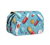 BNVSADC Cartoon Medicine Pattern Printed Print Flip Top Double Layer Pencil Case - Large Capacity School Supplies Organizer for Students, Kids, Teens, Artists, Travel & Office Use