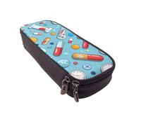 BNVSADC Cartoon Medicine Pattern Printed PU Leather Flip Pencil Case, Cute Pencil Box Pen Bag Stationery Organizer Makeup Bag for School Office Travel