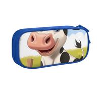 BNVSADC Cartoon Milk Cow Printed Pencil Case Large Pen Bag Cute Pencil Box Pouch Office School Stationery Organizer for Girls Boys, Blue