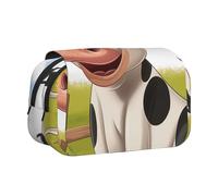 BNVSADC Cartoon Milk Cow Printed Print Flip Top Double Layer Pencil Case - Large Capacity School Supplies Organizer for Students, Kids, Teens, Artists, Travel & Office Use