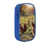 BNVSADC Chickens and Farm Printed Pencil Case for Girls Boys, Large Capacity Pencil Pouch Cute Pencil Box Adult Makeup Bag with 2 Compartments, Blue
