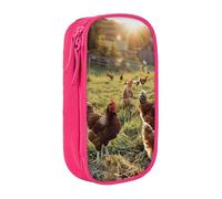 BNVSADC Chickens and Farm Printed Pencil Case for Girls Boys, Large Capacity Pencil Pouch Cute Pencil Box Adult Makeup Bag with 2 Compartments, Pink