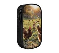 BNVSADC Chickens and Farm Printed Pencil Case for Girls Boys, Large Capacity Pencil Pouch Cute Pencil Box Adult Makeup Bag with 2 Compartments, Black