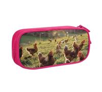 BNVSADC Chickens and Farm Printed Pencil Case Large Pen Bag Cute Pencil Box Pouch Office School Stationery Organizer for Girls Boys, Pink