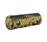 BNVSADC Chickens and Farm Printed Round Pencil Case Leather Pencil Pouch Cute Stationery Pencil Pen Bag for School Office Travel