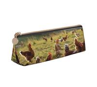BNVSADC Chickens and Farm Printed Triangle Pencil Case Leather Pencil Pouch Cute Stationery Pencil Pen Bag for School Office Travel