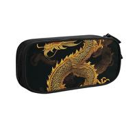 BNVSADC Chinese Golden Yellow Dragon Printed Pencil Case Large Pen Bag Cute Pencil Box Pouch Office School Stationery Organizer for Girls Boys, Black