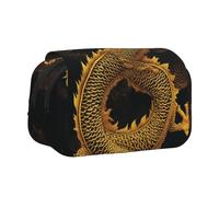BNVSADC Chinese Golden Yellow Dragon Printed Print Flip Top Double Layer Pencil Case - Large Capacity School Supplies Organizer for Students, Kids, Teens, Artists, Travel & Office Use