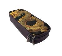 BNVSADC Chinese Golden Yellow Dragon Printed PU Leather Flip Pencil Case, Cute Pencil Box Pen Bag Stationery Organizer Makeup Bag for School Office Travel