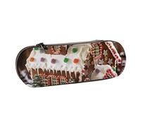 BNVSADC Christmas Gingerbread Like Village House Printed Leather Pencil Pen Case & Makeup Bag - Stylish Hard Shell Pencil Bag Stationery Organizer Pouch for School Office Travel