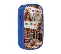 BNVSADC Christmas Gingerbread Like Village House Printed Pencil Case for Girls Boys, Large Capacity Pencil Pouch Cute Pencil Box Adult Makeup Bag with 2 Compartments, Blue