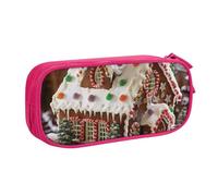 BNVSADC Christmas Gingerbread Like Village House Printed Pencil Case Large Pen Bag Cute Pencil Box Pouch Office School Stationery Organizer for Girls Boys, Pink