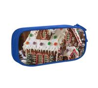 BNVSADC Christmas Gingerbread Like Village House Printed Pencil Case Large Pen Bag Cute Pencil Box Pouch Office School Stationery Organizer for Girls Boys, Blue
