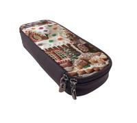 BNVSADC Christmas Gingerbread Like Village House Printed PU Leather Flip Pencil Case, Cute Pencil Box Pen Bag Stationery Organizer Makeup Bag for School Office Travel