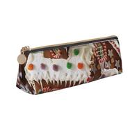 BNVSADC Christmas Gingerbread Like Village House Printed Triangle Pencil Case Leather Pencil Pouch Cute Stationery Pencil Pen Bag for School Office Travel