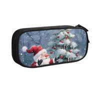BNVSADC Christmas Santa Snowman Printed Pencil Case Large Pen Bag Cute Pencil Box Pouch Office School Stationery Organizer for Girls Boys, Black