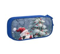 BNVSADC Christmas Santa Snowman Printed Pencil Case Large Pen Bag Cute Pencil Box Pouch Office School Stationery Organizer for Girls Boys, Blue