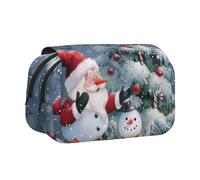 BNVSADC Christmas Santa Snowman Printed Print Flip Top Double Layer Pencil Case - Large Capacity School Supplies Organizer for Students, Kids, Teens, Artists, Travel & Office Use