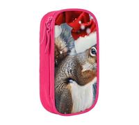 BNVSADC Christmas Squirrel Printed Pencil Case for Girls Boys, Large Capacity Pencil Pouch Cute Pencil Box Adult Makeup Bag with 2 Compartments, Pink