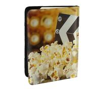 BNVSADC Cinema Movie Clapboard and Popcorn Printed Passport Holder Travel PU Leather Passport Cover Case Organiser for Men Women, 6.5 inch