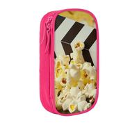 BNVSADC Cinema Movie Clapboard and Popcorn Printed Pencil Case for Girls Boys, Large Capacity Pencil Pouch Cute Pencil Box Adult Makeup Bag with 2 Compartments, Pink
