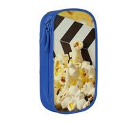 BNVSADC Cinema Movie Clapboard and Popcorn Printed Pencil Case for Girls Boys, Large Capacity Pencil Pouch Cute Pencil Box Adult Makeup Bag with 2 Compartments, Blue