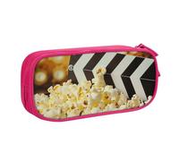 BNVSADC Cinema Movie Clapboard and Popcorn Printed Pencil Case Large Pen Bag Cute Pencil Box Pouch Office School Stationery Organizer for Girls Boys, Pink