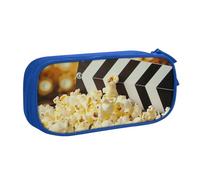 BNVSADC Cinema Movie Clapboard and Popcorn Printed Pencil Case Large Pen Bag Cute Pencil Box Pouch Office School Stationery Organizer for Girls Boys, Blue