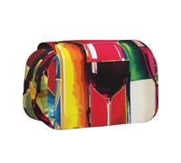BNVSADC Cocktail Glasses and Wine Bottles Printed Print Flip Top Double Layer Pencil Case - Large Capacity School Supplies Organizer for Students, Kids, Teens, Artists, Travel & Office Use