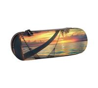 BNVSADC Coconut Beach Sunset Hammock Printed Leather Pencil Pen Case & Makeup Bag - Stylish Hard Shell Pencil Bag Stationery Organizer Pouch for School Office Travel