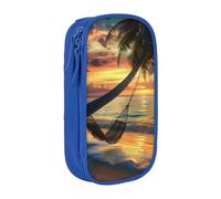 BNVSADC Coconut Beach Sunset Hammock Printed Pencil Case for Girls Boys, Large Capacity Pencil Pouch Cute Pencil Box Adult Makeup Bag with 2 Compartments, Blue