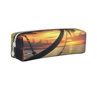 BNVSADC Coconut Beach Sunset Hammock Printed Pencil Case Leather Pencil Pouch Cute Stationery Pencil Pen Bag with Zipper for School Office Travel