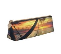 BNVSADC Coconut Beach Sunset Hammock Printed Triangle Pencil Case Leather Pencil Pouch Cute Stationery Pencil Pen Bag for School Office Travel