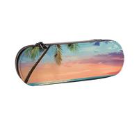 BNVSADC Coconut Palm Tree Sandy Beach 1 Printed Leather Pencil Pen Case & Makeup Bag - Stylish Hard Shell Pencil Bag Stationery Organizer Pouch for School Office Travel