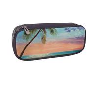 BNVSADC Coconut Palm Tree Sandy Beach 1 Printed Leather Pencil Pen Case & Makeup Bag - Stylish Pencil Bag Stationery Organizer Pouch for School Office Travel