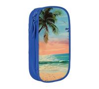 BNVSADC Coconut Palm Tree Sandy Beach 1 Printed Pencil Case for Girls Boys, Large Capacity Pencil Pouch Cute Pencil Box Adult Makeup Bag with 2 Compartments, Blue