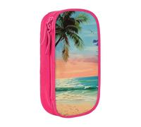BNVSADC Coconut Palm Tree Sandy Beach 1 Printed Pencil Case for Girls Boys, Large Capacity Pencil Pouch Cute Pencil Box Adult Makeup Bag with 2 Compartments, Pink