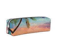 BNVSADC Coconut Palm Tree Sandy Beach 1 Printed Pencil Case Leather Pencil Pouch Cute Stationery Pencil Pen Bag with Zipper for School Office Travel