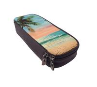 BNVSADC Coconut Palm Tree Sandy Beach 1 Printed PU Leather Flip Pencil Case, Cute Pencil Box Pen Bag Stationery Organizer Makeup Bag for School Office Travel
