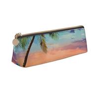 BNVSADC Coconut Palm Tree Sandy Beach 1 Printed Triangle Pencil Case Leather Pencil Pouch Cute Stationery Pencil Pen Bag for School Office Travel